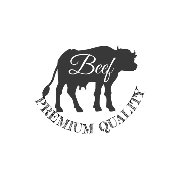 Cow Black Silhouette Lettering Premium Quality Beef Meat Production Label — 图库矢量图片