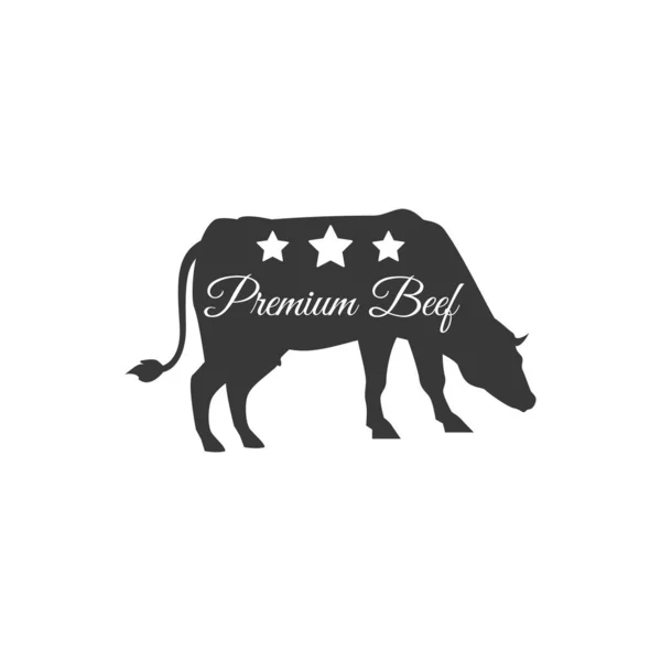 Premium Beef Silhouette Emblem Logo Design Inscription Cow Black Contour — ストックベクタ