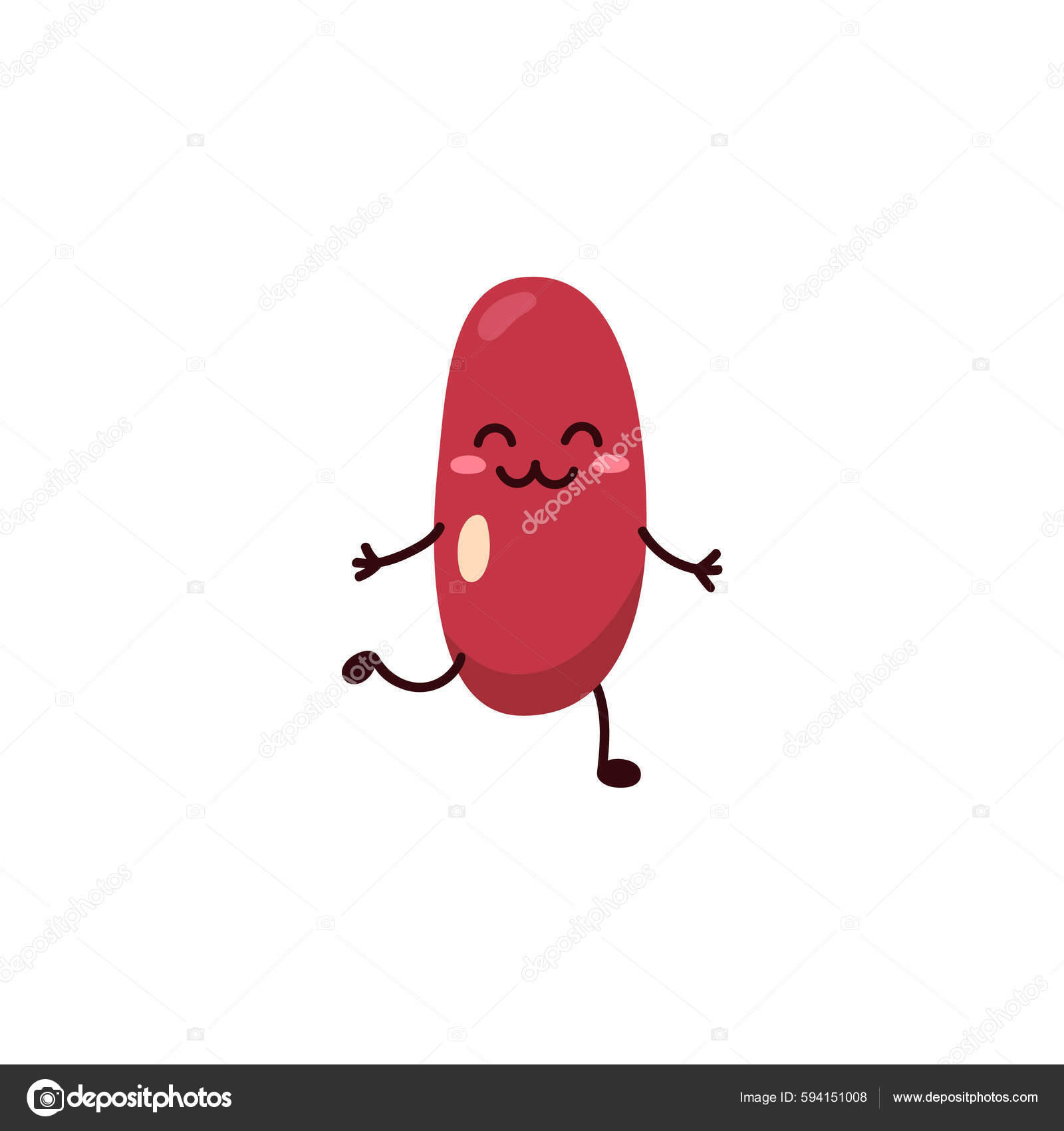 Kidney Bean Cartoon Character Jumping Cute Smile Flat Vector