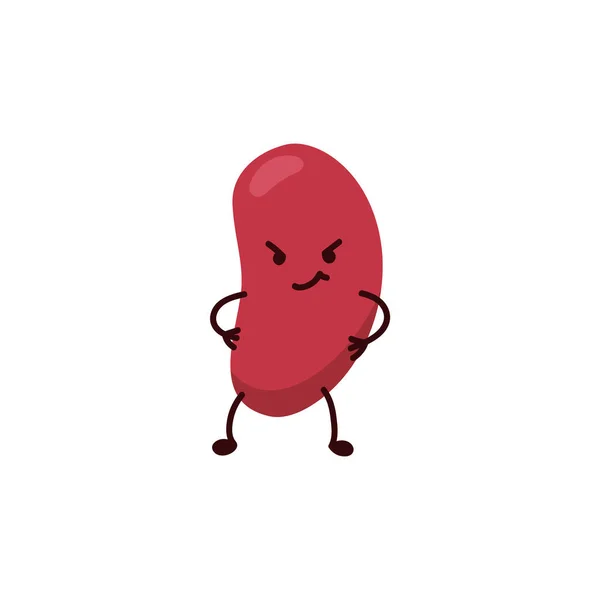 Funny Kidney Bean Arrogant Face Expression Flat Vector Illustration Isolated — Vector de stock