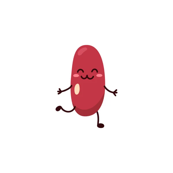 Kidney Bean Cartoon Character Jumping Cute Smile Flat Vector Illustration — 图库矢量图片