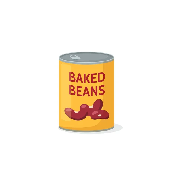 Baked Beans Tin Can Flat Vector Illustration Isolated White Background — Stockový vektor