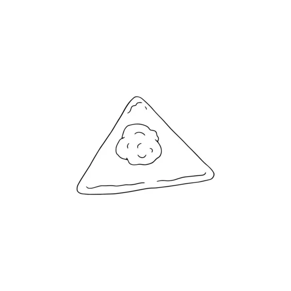 Triangle Piece Dough Meat Dumplings Making Hand Drawn Black Line — Stock vektor