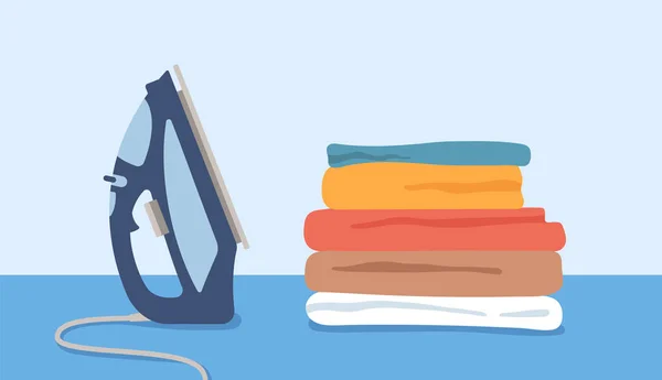 Flatiron Pile Clean Clothes Laundry Flat Vector Illustration Iron Table — Archivo Imágenes Vectoriales