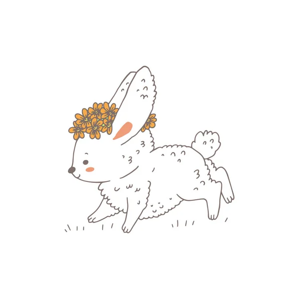 Easter Bunny Rabbit Cartoon Character Cute Kawaii Style Hand Drawn — Archivo Imágenes Vectoriales