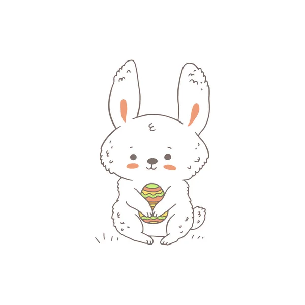 Adorable Bunny Rabbit Cartoon Character Cute Kawaii Style Holding Easter — ストックベクタ