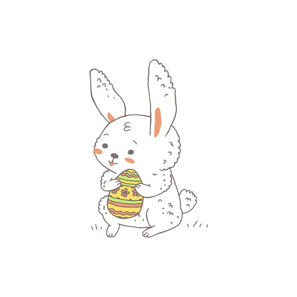 Easter Bunny Rabbit Cartoon Character Egg Paws Hand Drawn Vector — ストックベクタ