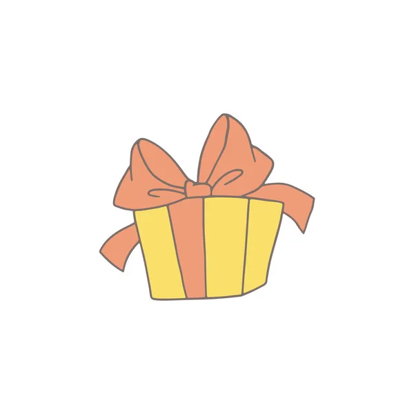 Gift Box Ribbon Birthday Present Surprise Hand Drawn Vector Illustration — Wektor stockowy
