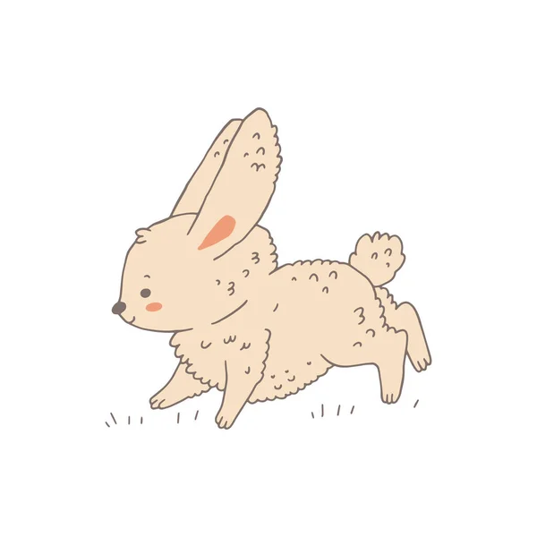 Funny Bunny Rabbit Childish Cartoon Character Running Doodle Hand Drawn — Stock Vector