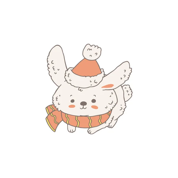 Cute Rabbit Wearing Scarf Santa Hat Cartoon Vector Illustration Isolated — Archivo Imágenes Vectoriales