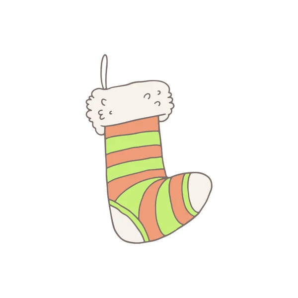 Christmas New Year Socks Gifts Hand Drawn Doodle Style Colored — Image vectorielle