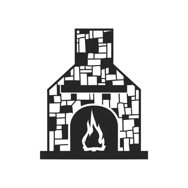 Brick Fireplace Icon Black White Vector Illustration Isolated White Background — Stockový vektor