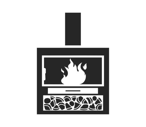 Fireplace Chimney Pipe Burning Firewoods Icon Symbol Minimalist Monochrome Style — Wektor stockowy