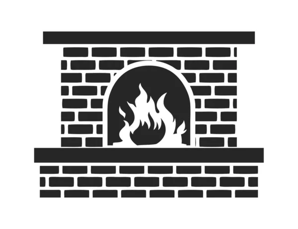 Fireplace Chimney Made Bricks Burning Firewoods Minimalist Monochrome Vector Illustration — Stockový vektor