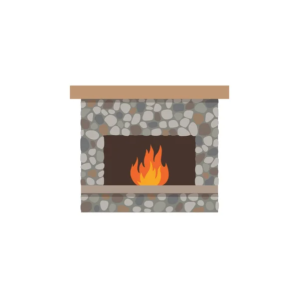 Classic Stone Fireplace Burning Fire Flat Vector Illustration Isolated White — Stock Vector