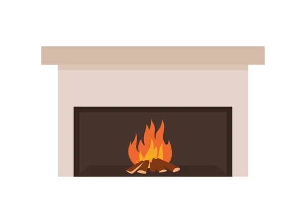 Interior Fireplace Mantelpiece Burning Flame Flat Vector Illustration Isolated White — ストックベクタ