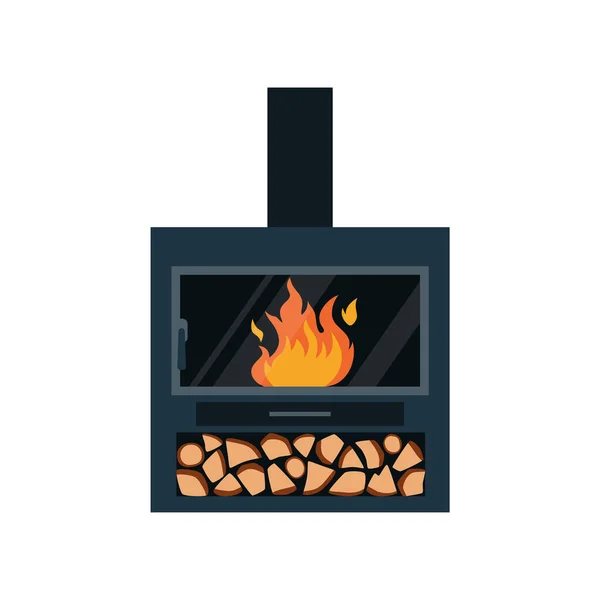 Modern Fireplace Shelf Fire Logs Hearth Flat Vector Illustration Isolated — Stock Vector