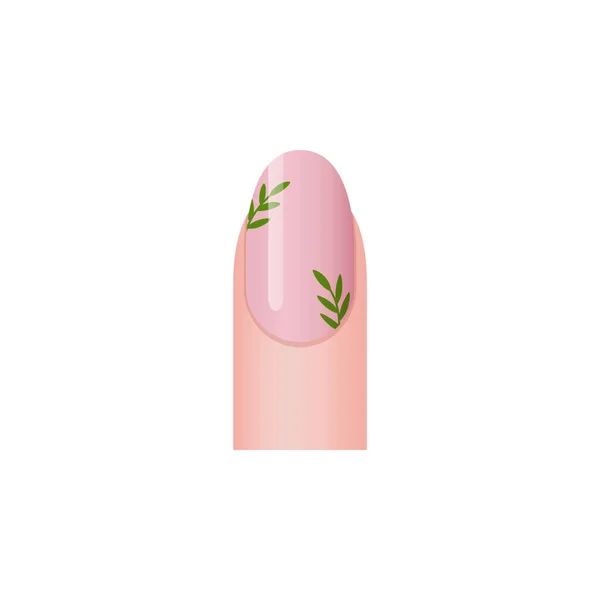 Natural Nail Polish Art Plant Leaves Vector Illustration Isolated White — 스톡 벡터