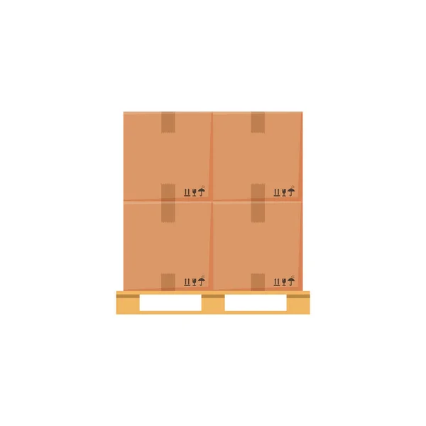 Cardboard Parcel Boxes Stacked Wooden Pallet Flat Cartoon Vector Illustration — Vector de stock