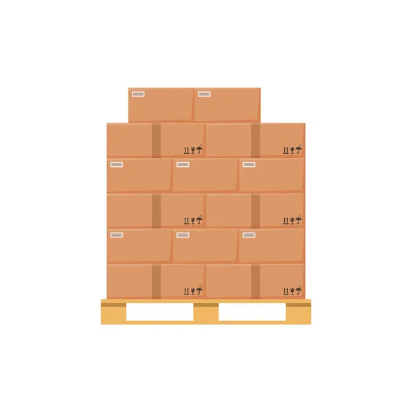 Stack Parcel Box Containers Piled Storage Pallet Flat Vector Illustration — Vetor de Stock