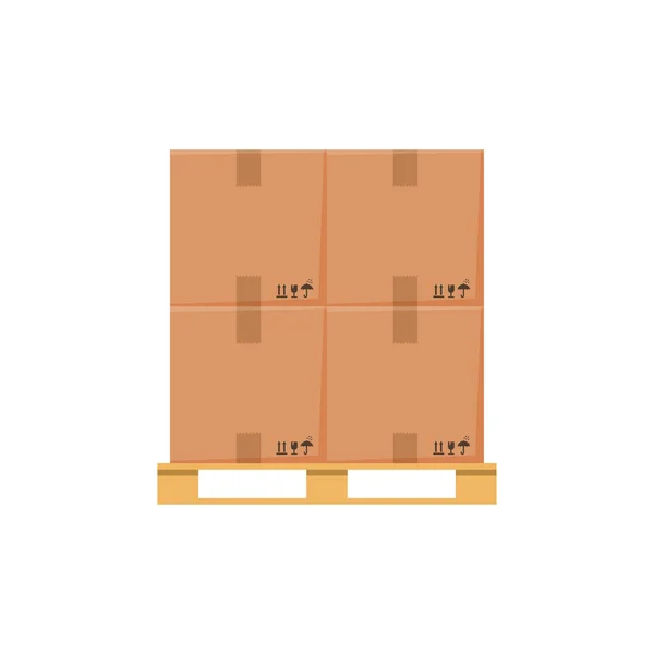 Box Containers Piled Wooden Pallet Ready Shipping Flat Vector Illustration — стоковый вектор