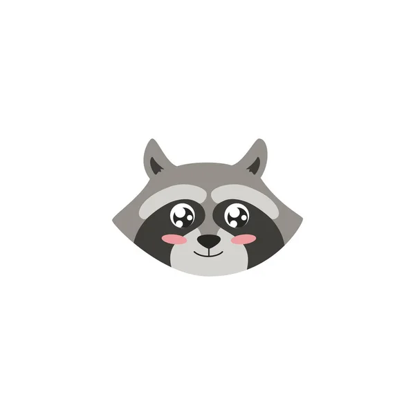 Laughing Raccoon Cartoon Face Sparkling Eyes Rosy Cheeks Flat Vector — Vetor de Stock