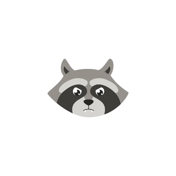 Angry Raccoon Muzzle Animal Head Flat Vector Illustration Isolated White — 图库矢量图片