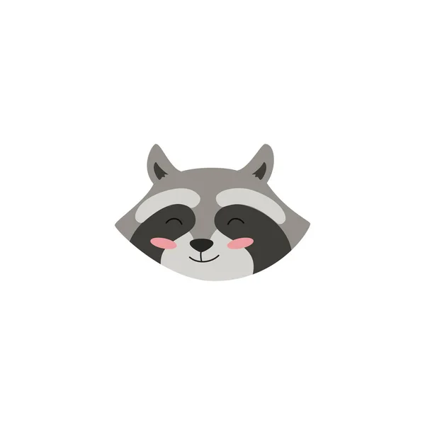 Happy Raccoon Muzzle Animal Head Flat Vector Illustration Isolated White — стоковый вектор