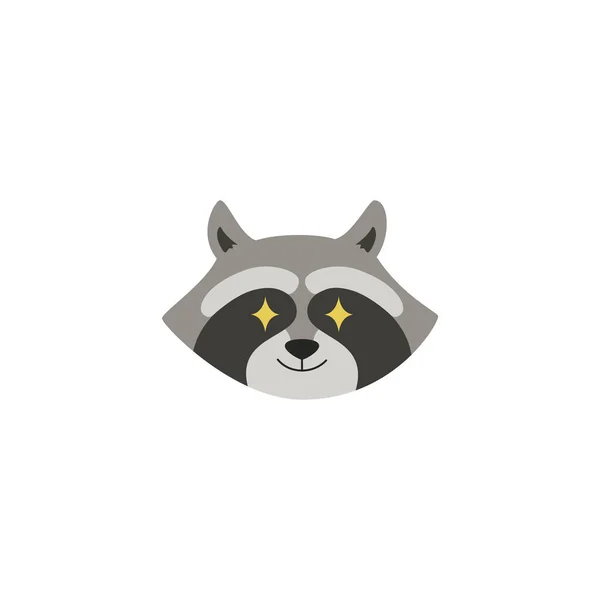 Raccoon Muzzle Amazing Expression Animal Head Flat Vector Illustration Isolated — Vettoriale Stock