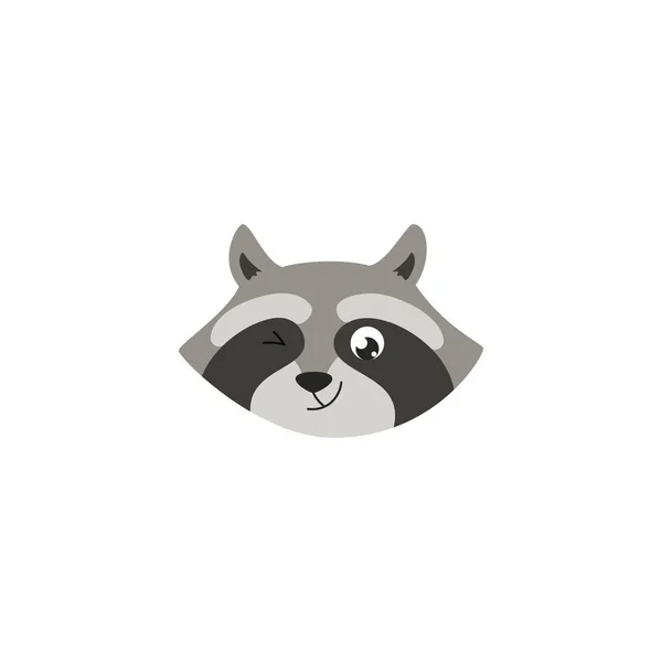 Muzzle Winking Raccoon Animal Head Flat Vector Illustration Isolated White — 图库矢量图片