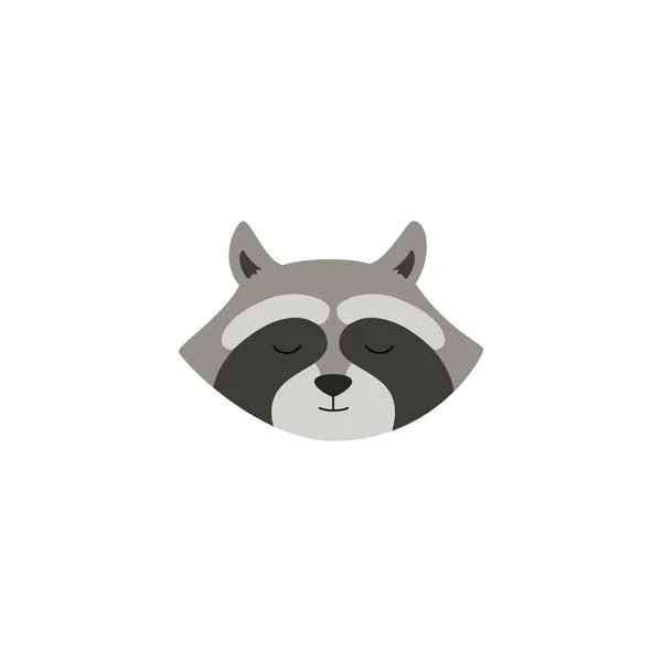 Raccoon Muzzle Closed Eyes Animal Head Flat Vector Illustration Isolated — Wektor stockowy