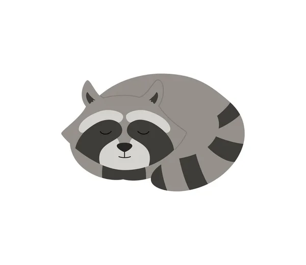 Sleeping Cute Baby Raccoon Childish Cartoon Character Flat Vector Illustration — Stock vektor