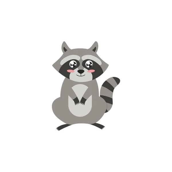 Cute Humble Shy Raccoon Character Cartoon Flat Vector Illustration Isolated — стоковый вектор