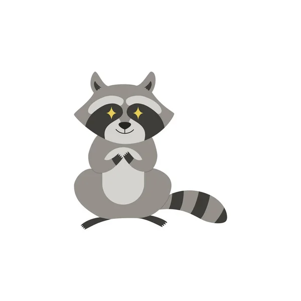 Cute Cartoon Baby Raccoon Standing Funny Lovely Pose Flat Vector — стоковый вектор