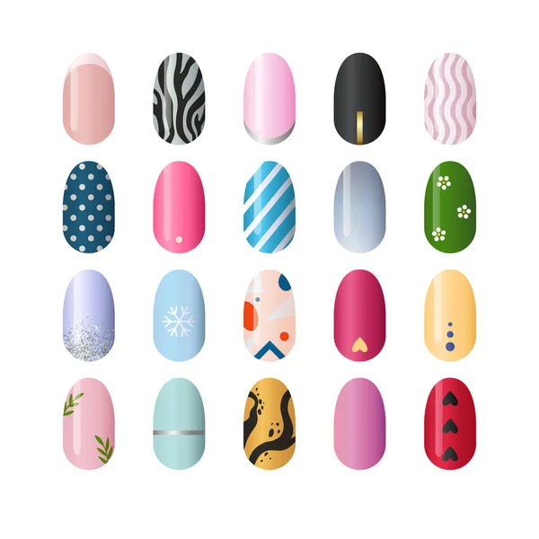 Set Nail Art Fashion Designs Beauty Salon Realistic Vector Illustration — Vettoriale Stock