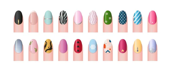 Nail Art Fingernail Stickers Different Designs Shiny Vector Illustration Isolated — Vetor de Stock
