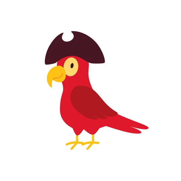 Pirate Parrot White Background Vector Flat Illustration Parrot Hat Parrot — Vettoriale Stock