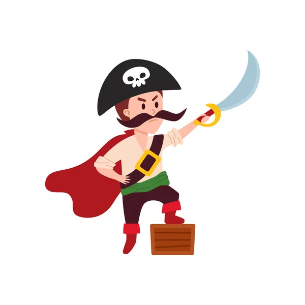 Pirate Captain White Background Vector Flat Illustration Pirate Sword Hat — Stockvektor