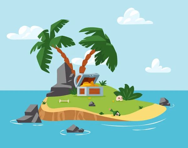 Pirate Treasure Island Sea Ocean Vector Flat Illustration Background Landscape — Stock vektor