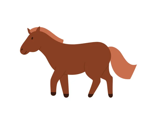 Brown Pony Horse Cute Childish Cartoon Character Flat Vector Illustration — Vector de stock