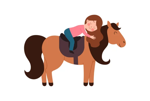 Boy Learns Ride Horse Vector Flat Illustration White Background Child — Archivo Imágenes Vectoriales