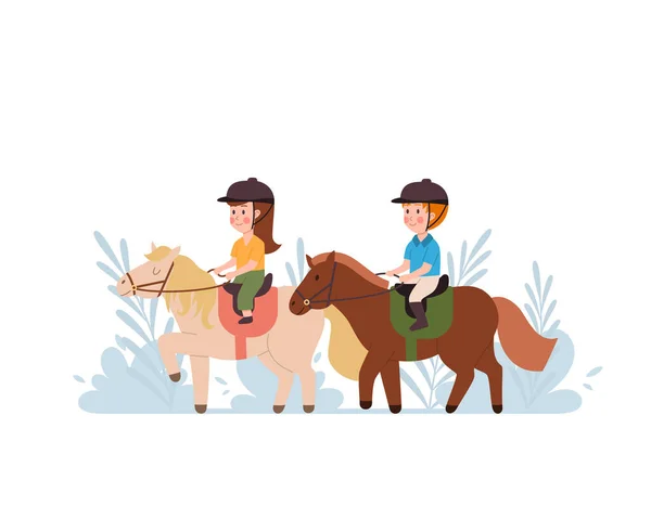 Children Boy Girl Horseback Riding Horse Riding Lessons Sports Children — Archivo Imágenes Vectoriales