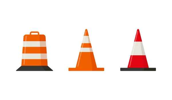 Warning Stop Blocking Road Plastic Signs Set Flat Vector Illustration — Image vectorielle