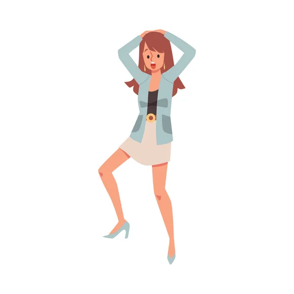 Panic Woman Very Afraid Screaming Fear Flat Vector Illustration Isolated — 스톡 벡터