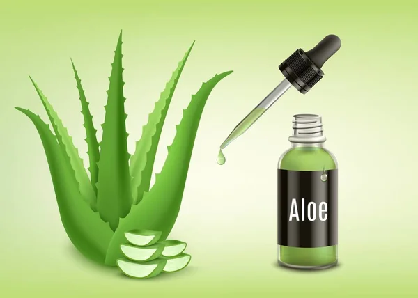 Aloe Vera Green Plant Leafs Dropper Realistic Vector Illustration Isolated — Image vectorielle