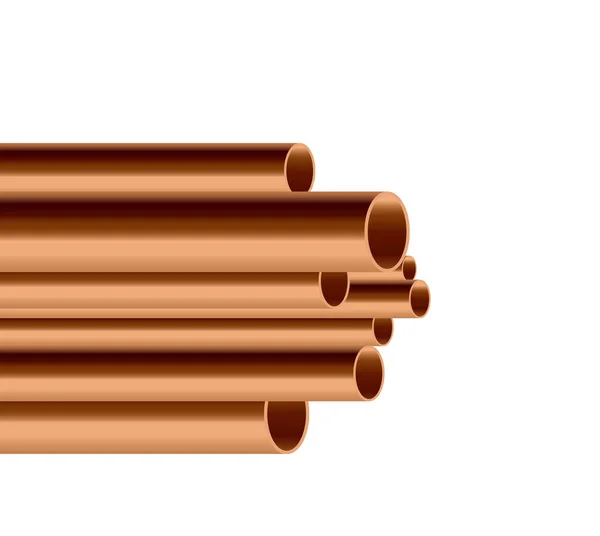 Copper Pipes Cylinder Tubes Pile Template Realistic Vector Illustration Isolated — Stockvector