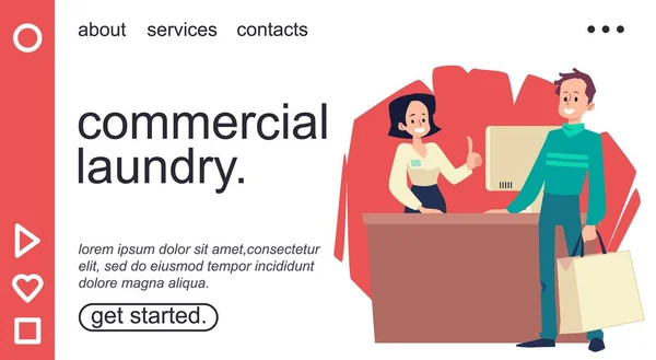 Commercial Laundry Public Launderette Website Banner Template Laundromat Self Service — Vettoriale Stock