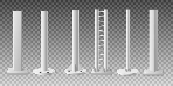 Metal Poles Pillars Advertising Billboard Set Templates Realistic Vector Illustration —  Vetores de Stock