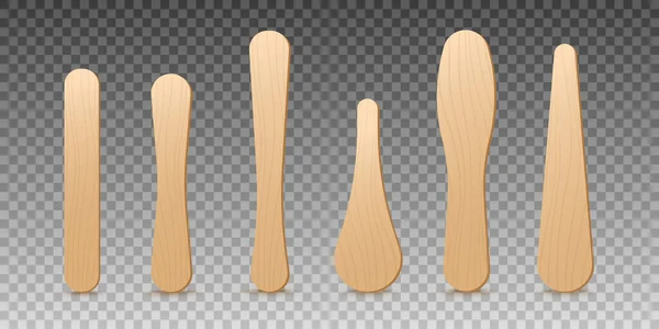 Wood Popsicle Stick Realistic Vector Illustration Isolated Transparent Background Shadow — Stok Vektör