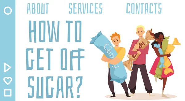 Get Sugar Addiction Concept Web Banner People Holding Huge Sweets — Stok Vektör